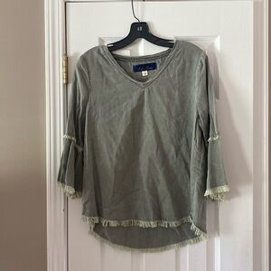 Super soft army green fringe top